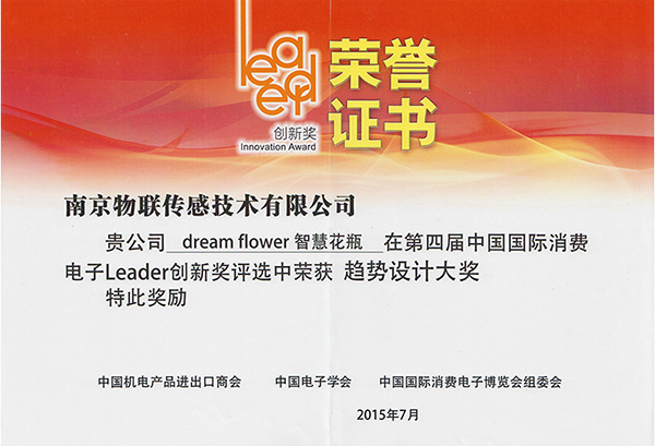 第四节中国国际消费电子leader创新奖-趋势设计大奖证书